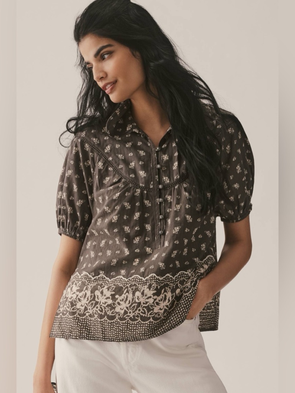 Pilcro Short-Sleeve Pop Over Blouse - Picture 3 of 14